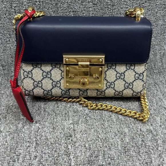 GUCCI Padlock Brown & Black Small Canvas Shoulder Bag 650-080825 - Picture 2 of 14